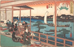 Casa da tè al Ponte del Salice, ca. 1835-42 da Ando Hiroshige