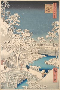 Il ponte Taiko Drum e il tumulo Yuhi a Meguro, 1857