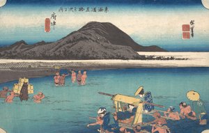 Viaggiatori che guadano il fiume Abe a Fuchu da Ando Hiroshige
