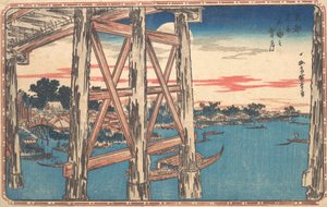 Luna al crepuscolo al ponte di Ryogoku