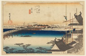 Yoshida (Ponte Toyokawa), nelle Cinquantatré Stazioni della Strada del Tokaido (Tokaido Gojusan Tsugi-no Uchi) da Ando Hiroshige