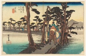 Yoshiwara, Fuji, vista posteriore, nella serie Le cinquantatré stazioni della strada Tokaido (Tokaido Gojusan Tsugi-no Uchi) da Ando Hiroshige