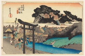 Tempio Yugoyoji (Fugisawa), nelle Cinquantatré Stazioni della Strada Tokaido (Tokaido Gojusan Tsugi-no Uchi) da Ando Hiroshige