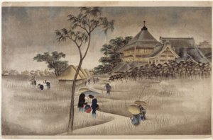 (Grande edificio con capanne sotto) da Ando or Utagawa Hiroshige