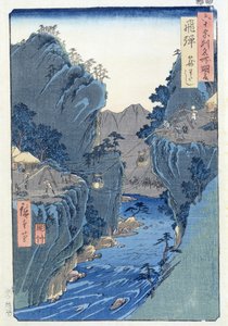 Traghetto a cesto, Kagowatashi, Provincia di Hida da Ando or Utagawa Hiroshige