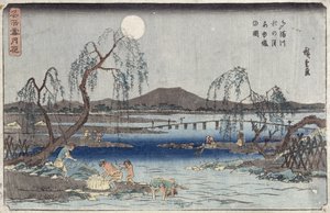 Pesca al chiaro di luna sul fiume Tama, dalla serie 