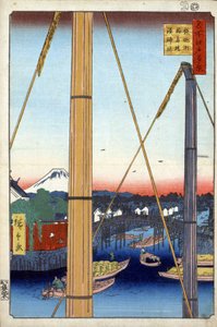 Cento vedute celebri di Edo: il ponte Inari e il tempio Minato a Teppozu da Ando or Utagawa Hiroshige