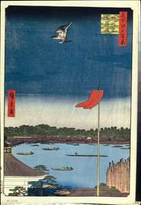Cento vedute famose di Edo: Sala Komakata e Ponte Azuma da Ando or Utagawa Hiroshige