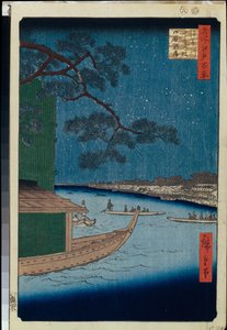 Cento vedute famose di Edo: Il "Pino del Successo" e Oumayagashi sul fiume Asakusa da Ando or Utagawa Hiroshige