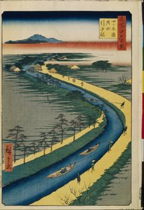 Cento vedute famose di Edo: Rimorchiatori sul canale Yotsugi dori da Ando or Utagawa Hiroshige