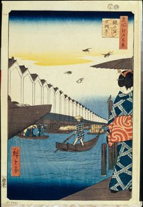 Cento vedute famose di Edo: Yoroi no watashi Koami-cho da Ando or Utagawa Hiroshige