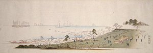Tempo di fioritura dei ciliegi, persone che fanno picnic a Gotenyama da Ando or Utagawa Hiroshige