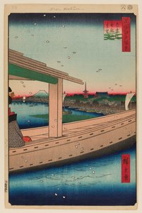 Vista distante del Tempio Kinryuzan e del Ponte Azuma (Azumabashi Kinryuzan Enbo) da Ando or Utagawa Hiroshige