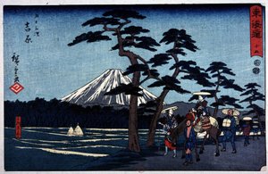 Paesaggio giapponese con vulcano e pino scozzese - stampa giapponese di Hiroshige il Giovane (Utagawa Hiroshige) da Ando or Utagawa Hiroshige