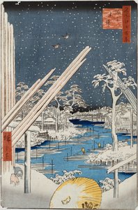 Depositi di legname a Fukagawa, dalla serie "Cento vedute di luoghi famosi di Edo" da Ando or Utagawa Hiroshige