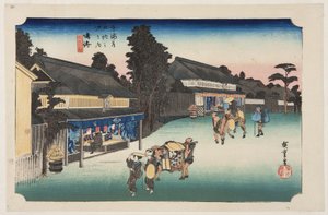 Narumi: Famoso tessuto tinto a nodi di Arimatsu da Ando or Utagawa Hiroshige