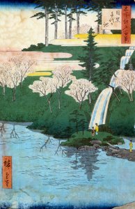 Cento famose vedute di Edo; veduta dello stagno di Chiyo a Meguro. Stampa giapponese di Utagawa Hiroshige (1797-1858) XIX secolo. Collezione privata da Ando or Utagawa Hiroshige
