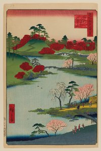 Giardino aperto al Santuario Hachiman di Fukagawa da Ando or Utagawa Hiroshige