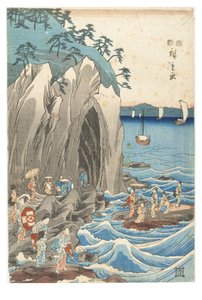 Pellegrinaggio alla mostra della statua di Benzaiten nel santuario principale di Iwaya a Enoshima nella provincia di Sagami, c.1847-1852 da Ando or Utagawa Hiroshige