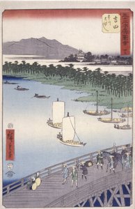 Stazione 35, Yoshida; Serie Kyoka Tokaido (Figure che attraversano il primo piano) da Ando or Utagawa Hiroshige