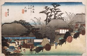 La casa da tè del pozzo corrente, Otsu, dalla serie "Le cinquantatré stazioni del Tokaido" da Ando or Utagawa Hiroshige