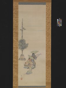 Due donne con cappelli che ballano da Ando or Utagawa Hiroshige