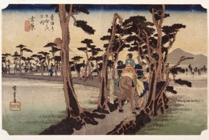 Yoshiwara, Fuji da sinistra da Ando or Utagawa Hiroshige