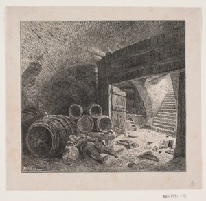 Uomo ubriaco che dorme in una cantina di vino