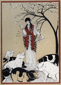 Odissea di Omero: "La strega Circe e i compagni di Ulisse trasformati in maiali" Illustrazione di Andre Bonamy (1880-1943) in "Il ritorno di Ulisse" di Jean Baptiste Coissac da Andre Bonamy