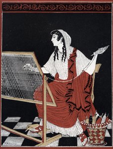 Odissea di Omero: Penelope che disfa e rifà costantemente il suo arazzo mentre aspetta il ritorno di Ulisse) Illustrazione di Andre Bonamy (1880-1943) in "Il ritorno di Ulisse" di Jean Baptiste Coissac