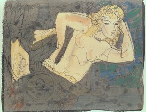 Illustrazione della poesia "La filatrice", dagli "Album di versi antichi, incantesimi" di Paul Valery (1871-1945) (tecnica mista)