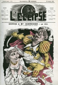 Barbe-Bleue, opera su musica di Offenbach al teatro Varietes, con Dupuis come "Barbe-Bleue" e Hortense Schneider come Boulotte. Copertina in "L