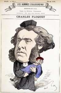 Caricatura di Charles Floquet (1828-1896), avvocato e presidente del Consiglio tra il 1888 e il 1889. Ferì il generale Boulanger in un duello, le cui idee combatteva. Disegno di Gill in 