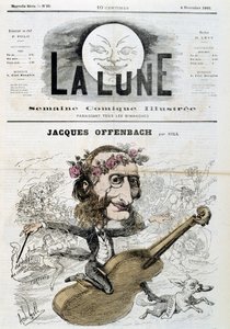 Caricatura di Jacques Offenbach (1819 - 1880), a cavallo di un violino - di Gill in “La Lune” del 04/11/1866 da Andre Gill