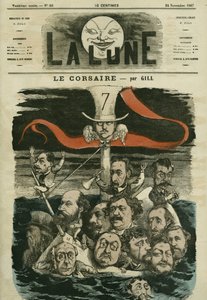 Illustrazione del giornale "Le Corsaire" e dei suoi editorialisti. Caricatura di Gill, in "La Lune", 24 novembre da Andre Gill