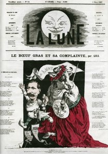Le Beeuf gras e la sua lamentazione, illustrazione di una canzone. Caricatura di Gill, in "La Lune", 3 marzo