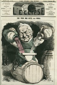 Il vino del 1872, illustrazione di Adolphe Thiers che mescola vino bianco e rosso. Copertina di "L