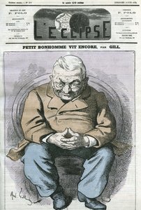 Piccolo uomo ancora vivo, caricatura di Adolphe Thiers (1797-1877), statista francese. Copertina in “L