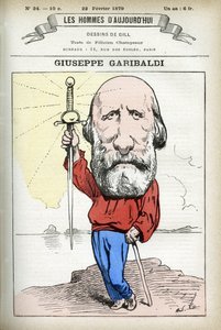 Ritratto di Giuseppe Garibaldi, politico italiano. Caricatura di Gill, in "Les Homme d