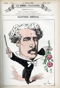 Ritratto di Olivier Metra (1830-1889), attore francese, compositore popolare. Caricatura di Gill, in "Les Homme d