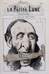 La fiera del pan di zenzero, un distinto amatore: Caricatura di Jules Ferry anticlericale - in "La Piccola Luna"