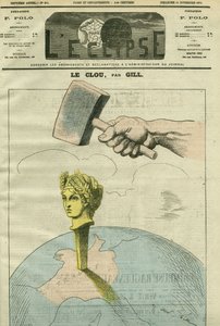 Il chiodo, una caricatura sulla Repubblica che illustra una citazione di Alexandre Dumas Fils: "Le opinioni sono come i chiodi. Più li colpisci, più li colpisci." Copertina di "L