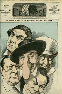 Il teatro "Le Palais royal" con Geoffroy, Jules Brasseur (1829-1890), Hyacinthe, Lassouche e Lheritier, attori francesi. Copertina di "L
