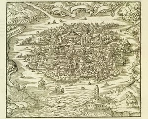 Città di Quinsai (ora Tianjin), incisione da La Cosmographie Universelle (Cosmografia Universale) di André Thevet