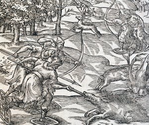 Caccia al cinghiale degli indiani, incisione da Cosmologia Universale, di André Thevet, Parigi da Andre Thevet