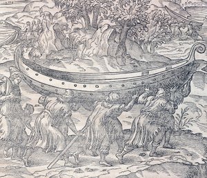 Lapponi che trasportano le loro barche da un luogo all