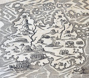 Isola della Trinità, incisione dalla Cosmologia Universale, di Andre Thevet (1504-1592), Parigi da Andre Thevet