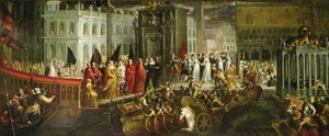 Arrivo della Dogaressa Morosina Morosini Grimani al Palazzo Ducale, Venezia, c.1600 da Andrea Vicentino