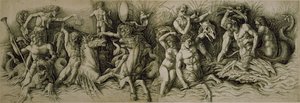 Battaglia degli Dei del Mare (penna e inchiostro marrone su carta)