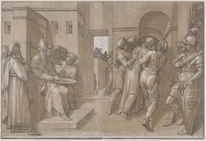 Cristo viene condotto via, i soldati stanno sul lato destro del foglio, 1585 da Andrea Andreani
